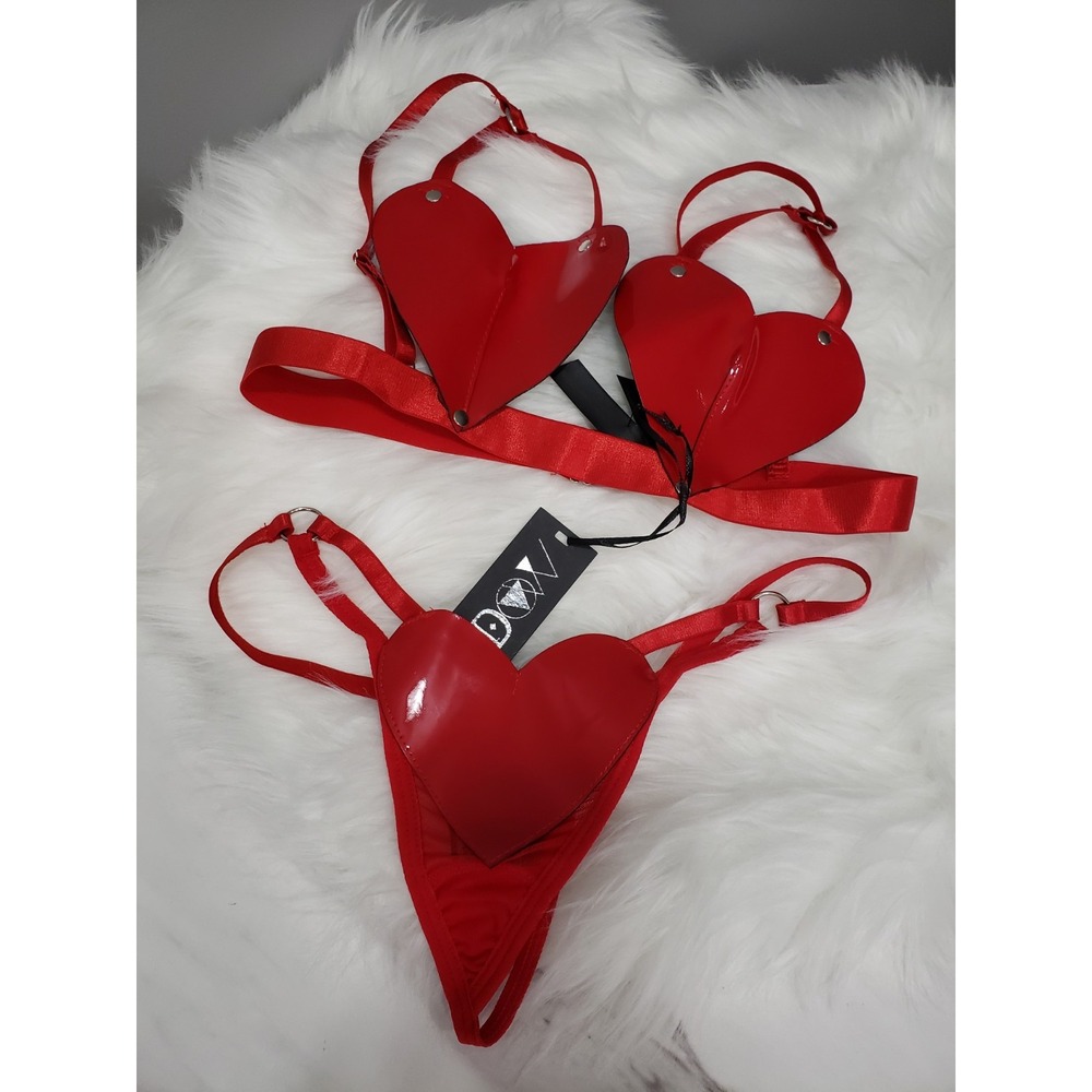 NEW SMALL Dolls Kill Zealous Vixen Lingerie Set Red Thong Bra Faux Leather